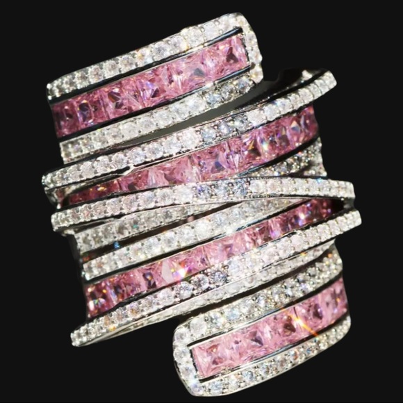 The Lubiana .925 Sterling Silver Pink Statement Ring - Picture 1 of 11